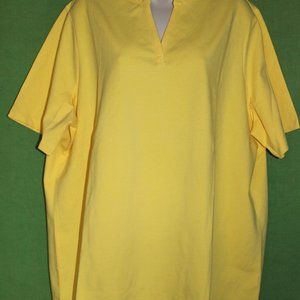 Denim & Co size 2X cotton yellow short sleeve tank top Y-neck plus stretchy